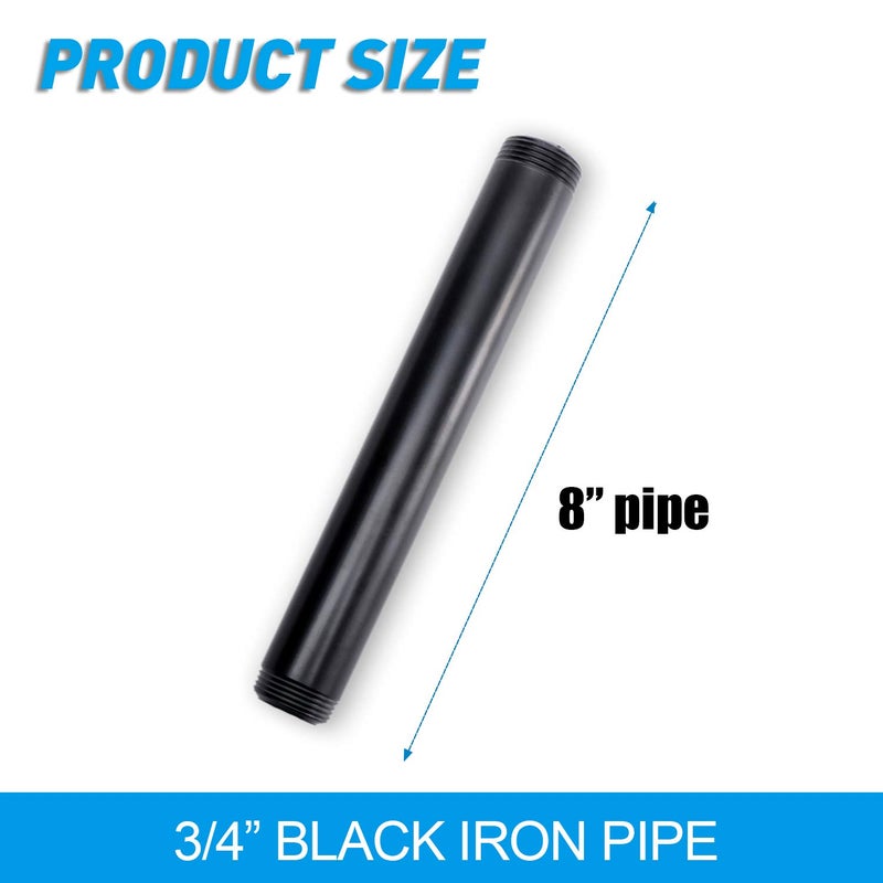 Home TZH 3/4" × 8" أنبوب حديد مطلي باللون الأسود، حزمة 10 قطعة من أنبوب معدني مزود بخيوط مطلية باللون الأسود لمشاريع DIY/أثاث/زينة رفوف - Image 2